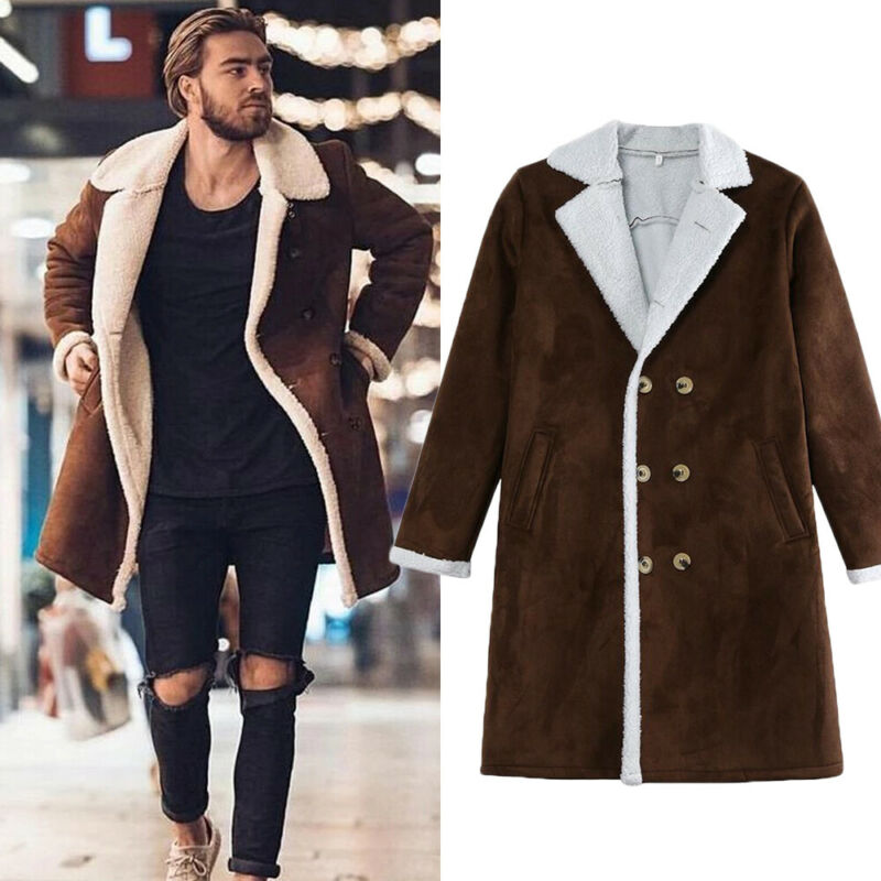 남성용 모피 플리스 블렌드, 브라운 컬러 트렌치 코트, 오버코트, 라펠, 따뜻하고 푹신한 재킷, 겉옷, 남성 및 따뜻한 재킷, 2020 년 패션